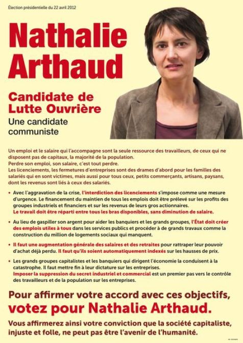 Arthaud - affiche officielle de la campagne Presidentielle 2012 Arthaud - affiche officielle de la campagne Presidentielle 2012