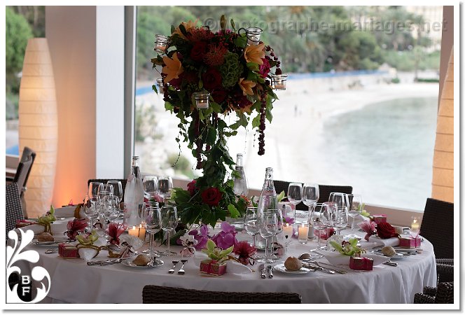 Decoration de table de mariage au Royal Riviera Saint Jean Cap Ferrat